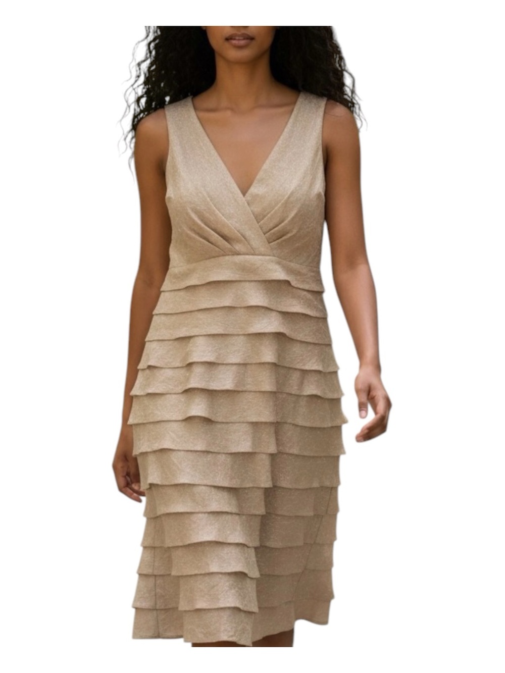 London Times Ruffled Dress. Tan. Sz 10.